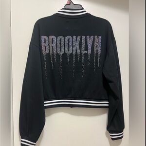 Common Stitch Black White Varsity Jacket 89' Brooklyn Dripping in rhinestones